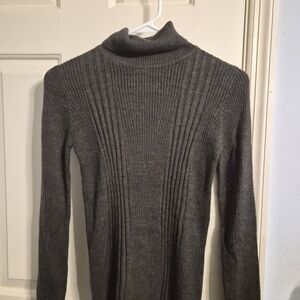 Gray Turtleneck Ribbed Sweater